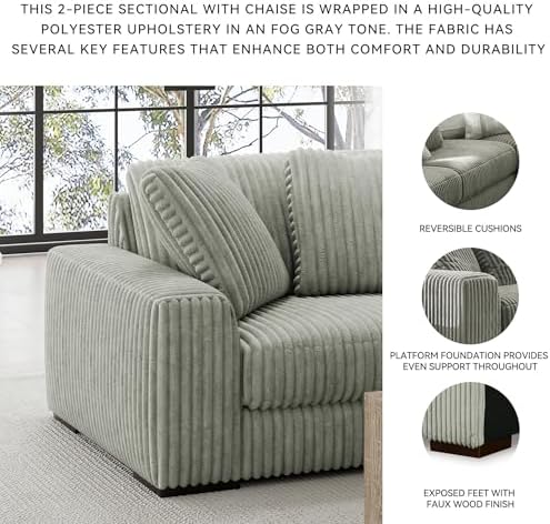 Signature Design by Ashley 99in Corduroy Sectional Sofa - Image 5