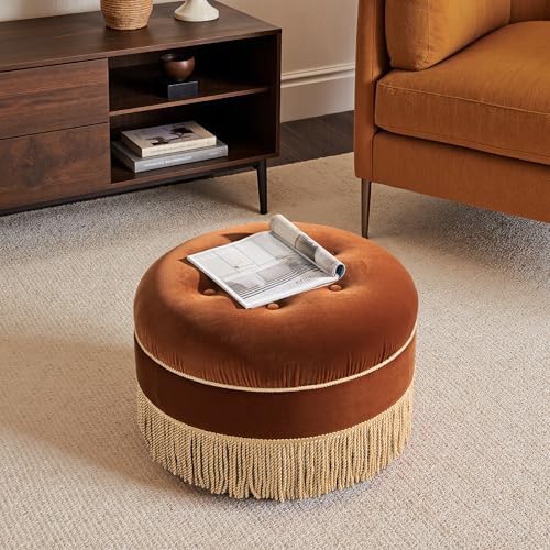 Jennifer Taylor Home Yolanda 24" Round Upholstered Accent Ottoman, Burnt Orange - Image 2