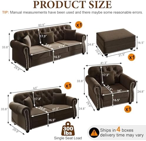 3-Piece Velvet Chesterfield Sofa Set - Image 2