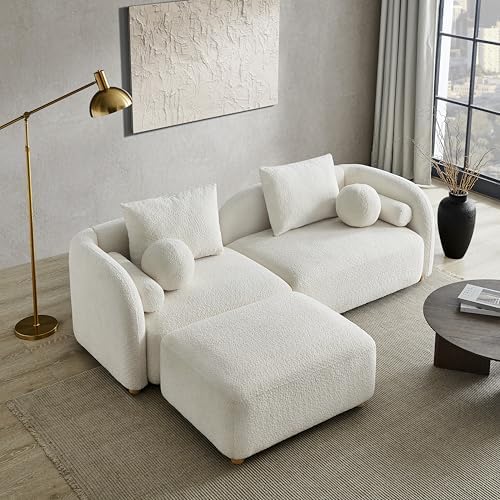Modern Sherpa Boucle Ottoman, Comfy Modular Cloud Couch Ottoman, Cream White - Image 2
