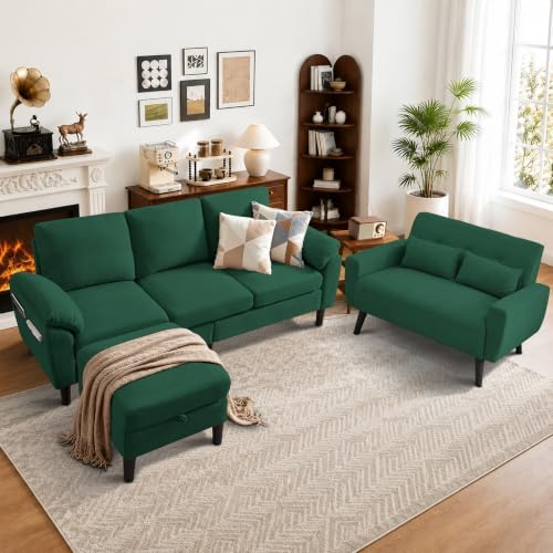 3 Pieces Sofa Set, L Shaped Sectional Couch and Loveseat Set by Portaforta