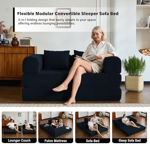 59" Convertible Sofa Bed, Boneless Sleeper Futon Couch - Image 3