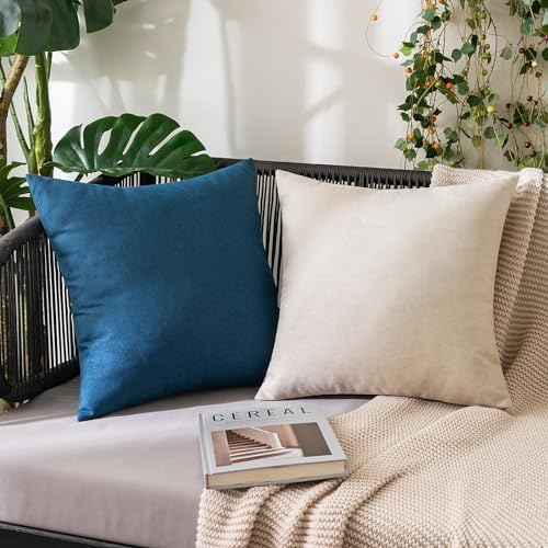 MIULEE Decorative Outdoor Pillow Covers Euro Waterproof 22x22 Blue - Image 4