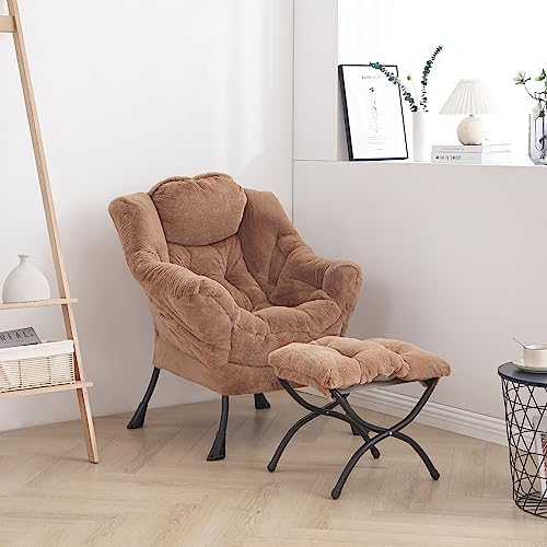 LITA Lazy Chair with Ottoman, Comfy Accent Reading Chair, Plush Brown - Image 5