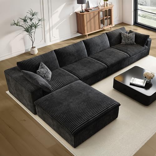 157.5" Cloud Couch Modular Sectional Sofa, Boneless L-Shaped 5 Seater Deep Seat by MAKIAAP