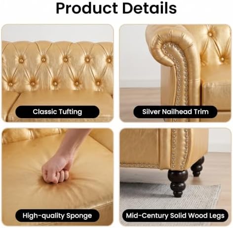 Chesterfield Sofa & Chair Set, Faux Leather Couch Set - Image 3