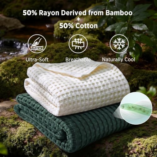 Bedsure Cooling Waffle Blanket for Hot Sleepers, Dark Green - Image 2