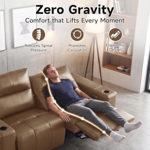 Power Reclining Loveseat Zero Gravity Genuine Leather Sofa - Image 3
