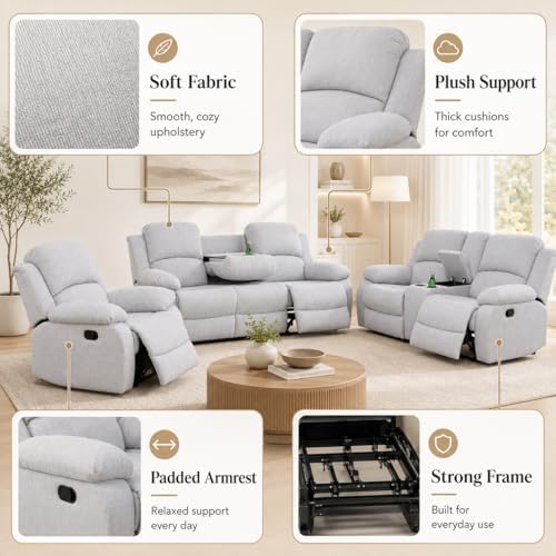 Living Room Furniture Set, 3 Piece Recliner Sofa Set, Leather Recliner Sofa Set - Image 7