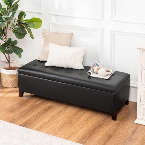 Black Ottoman with Storage Faux Leather Storage Ottoman Bench - Image 7