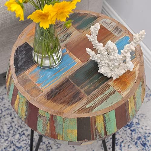 Drum Shaped Round Wood Side Table 16" x 16" x 21" H Multicolor - Image 3