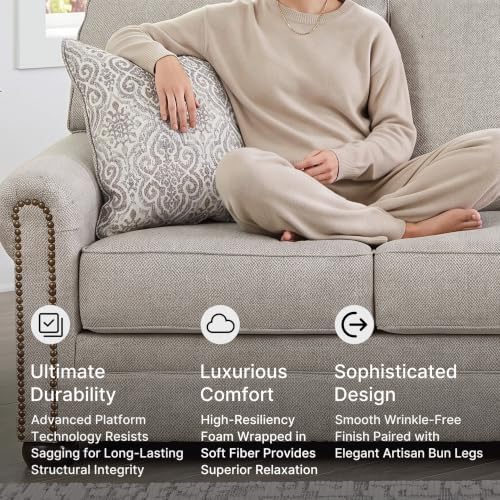 Signature Design by Ashley Beige Sofa, Nailhead Trim, No Assembly Required - Image 5