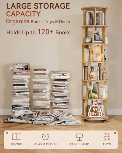 Rotating Bookshelf, 6 Tier Solid Wood Bookshelf Tower - Image 3