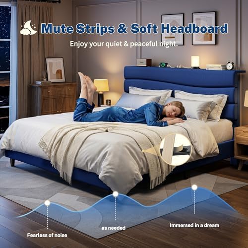 EnHomee Queen Bed Frame with Upholstered Headboard & Charging Station - Image 5