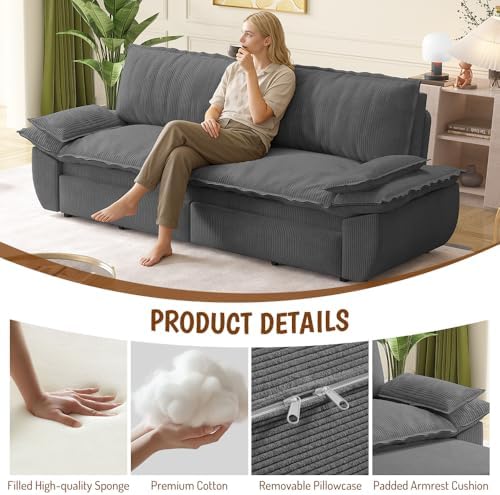 73.2" Futon Sofa Bed Queen Size, 3-in-1 Convertible Sleeper Sofa - Image 4