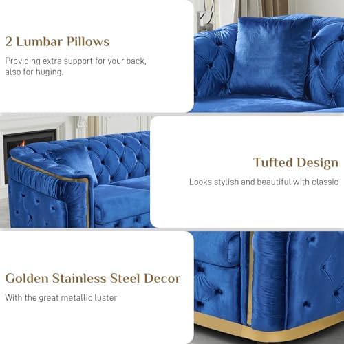 62.5" Velvet Chesterfield Sofa - Image 3