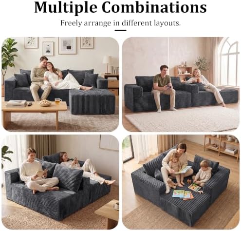 L-Shaped Sectional Boneless Cloud Couch Right Facing Chaise 92.5''-Gray - Image 3