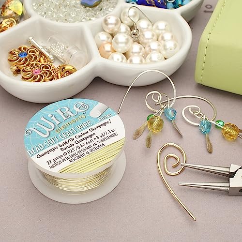 The Beadsmith Wire Elements Craft Wire – Tarnish Resistant, Soft Temper, Round, Champagne Gold Color – 0.64mm, 22 Gauge, 8 Yard Spool – Jewelry Making, Wire Wrapping, Floral, & Other DIY Crafts