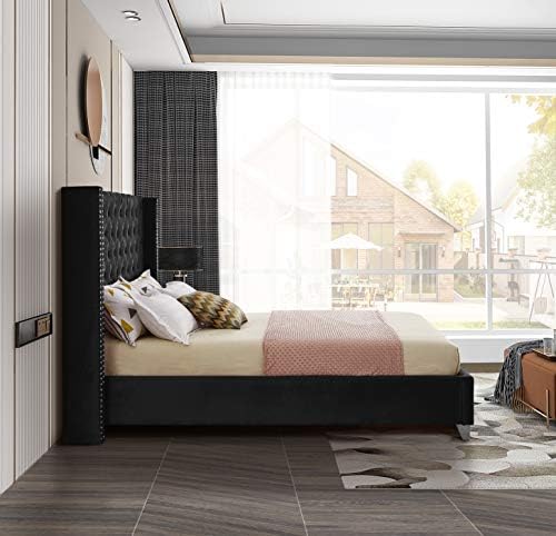 Meridian Furniture Aiden Collection Modern | Contemporary Velvet Upholstered Bed - Image 6