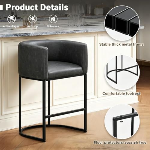 26" H Counter Height Bar Stools Set of 2, Modern Barrel Counter Stools - Image 6