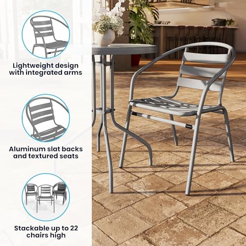 Flash Furniture Lila 4 Pack Silver Metal Restaurant Stack Chair - Image 6