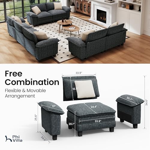 PHI VILLA 3-Piece Modular Sectional Cloud Couch and 2 Loveseats Sofa Set - Image 3