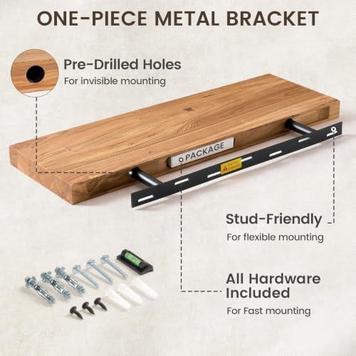 48 inch Floating Shelves for Wall, Elm Wood Flat Edge - Image 4