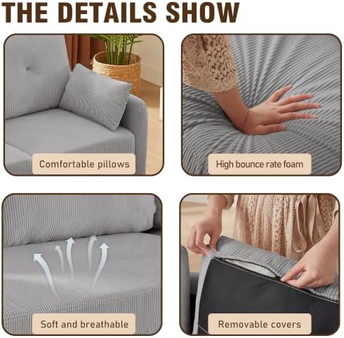 3 Piece Sectional Sofa Set, 3 Seat Couch & Loveseat & Ottoman, Light Grey - Image 4
