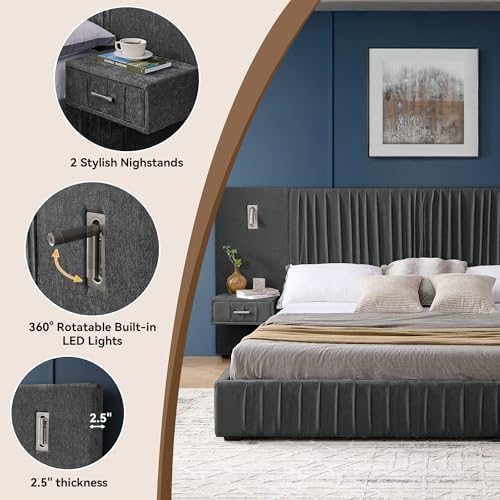 Queen Size Chenille Platform Bed - Image 4