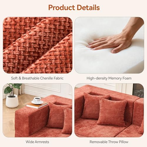 MONVANE 75" Loveseat Sofa, Comfy Chenille Modular Sectional Sofa - Image 4