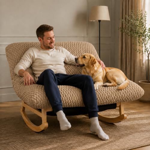 Oversized Rocking Chair, Extra Wide Plush Lounge Chair, Light Khaki - Image 4
