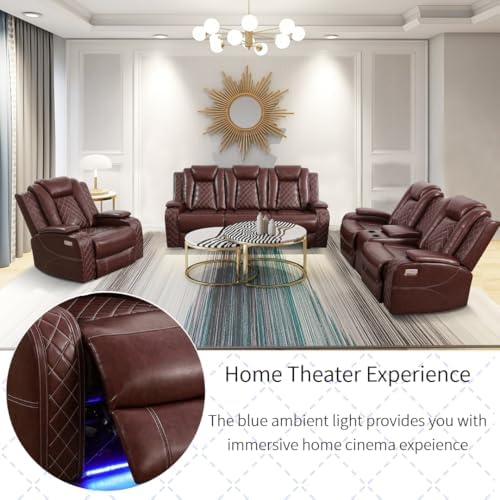 Power Recliner Set with LED Lights, Air Leather Reclining Set with USB - Image 6