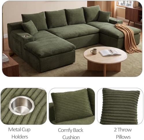 120" Modular Sectional Sofa, U Shaped Boneless Cloud Couch Green - Image 6