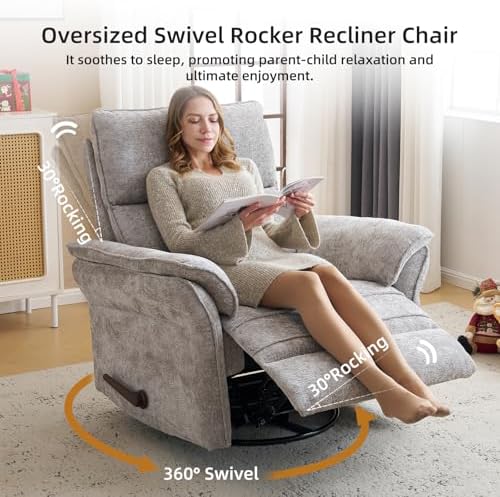 Oversized Glider Rocker Recliner, Chenille Rocking Nursery Chair - Image 6