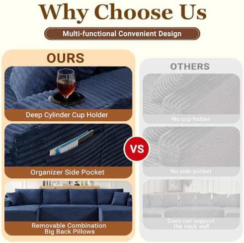 126 inch Boneless Couch, U-Shaped Modular Sectional Sleeper Sofa - Image 4