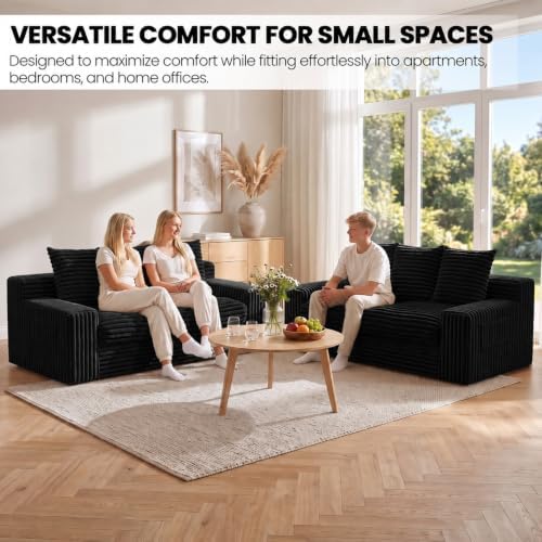 Convertible Sofa Bed, Small Boneless Couch, Corduroy 3 Seater Boneless Couch Bed - Image 4