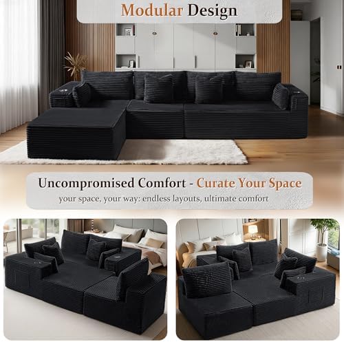 138" Oversized Cloud Sectional Couch, Comfort L Shaped Boneless Couch - Image 4