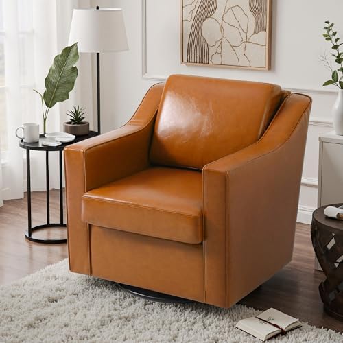 PU Leather Swivel Accent Chairs Set of 4, Modern Armchair, Light Brown - Image 4
