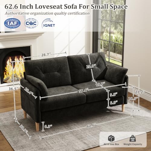 Hanherry Loveseat Sofa, 62.6" Small Couch - Image 2