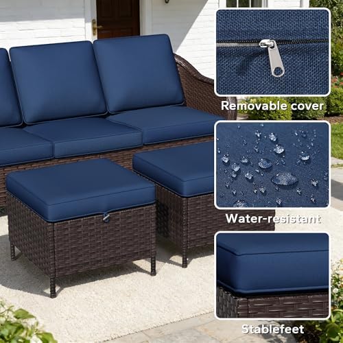6 Piece Patio Wicker Conversation Set, All-Weather Use Outdoor Wicker Sofa - Image 6