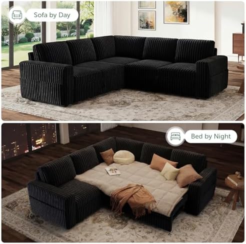 HONBAY Corduroy L Shaped Sectional Sleeper Sofa - Image 4