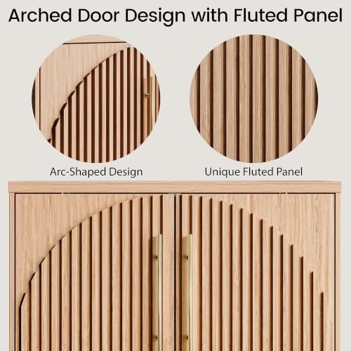 Buffet Cabinet with Storage, 31.5" Sideboard Cabinet w/Fluted Arch Doors & - Image 3