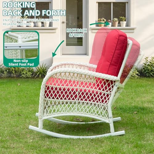 VIVIJASON Outdoor Wicker Rocking Chair, Patio Rattan Rocker Chair - Image 3