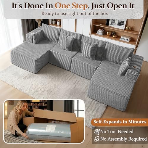 138" Cloud Sectional Couch, Comfort U Shaped Sofa - Image 3