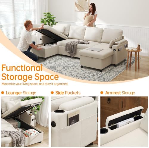 Sofa Bed Pull Out 2 in 1 Sectional Sleeper Sofa U Shaped Couch - Image 3