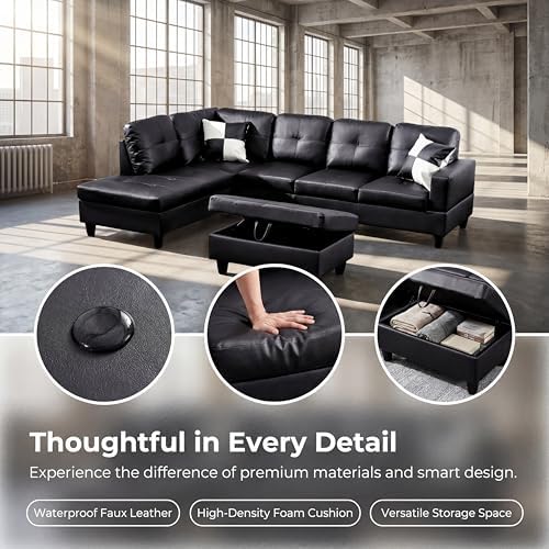 Faux Leather Sectional Couches for Living Room - Image 3