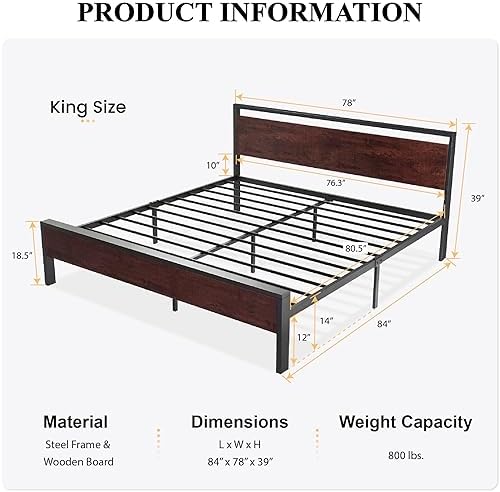 SHA CERLIN 14 Inch King Size Metal Platform Bed Frame - Image 2
