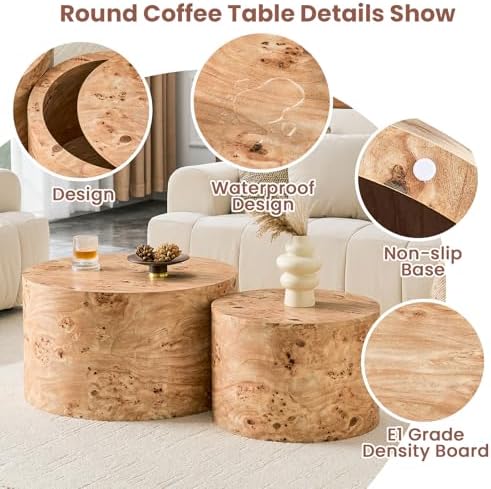 LKTART Round Nesting Coffee Table Set of 2 - Image 4
