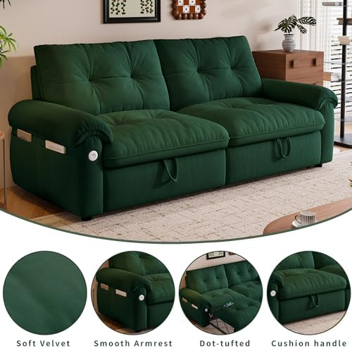 77.2" Sleeper Sofa Bed Full, Pre-Assembled Flannel Pull Out Sofa - Image 6