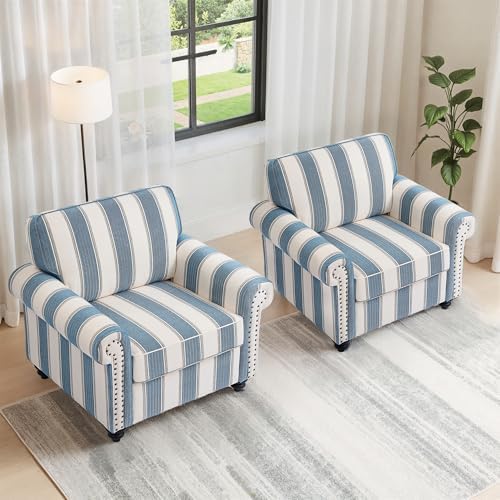 Striped Accent Chair, Comfy Reading Armchair - Image 6